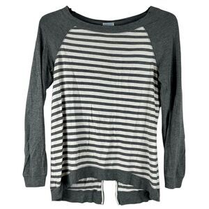 Sunday Stripe Baseball Long Sleeve Slit Back Top Small